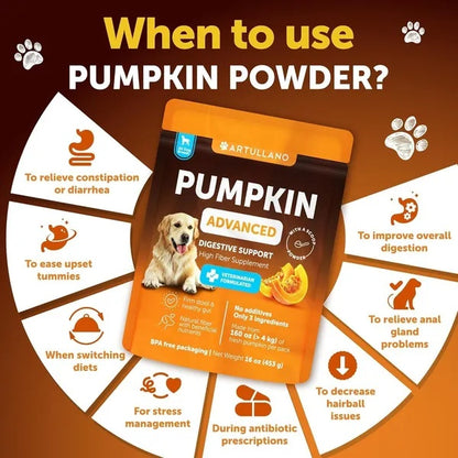 Pumpkin Powder For Dogs Digestive Support 16 OZ Fiber Supplement For Constipation For Gut Healthy Skin Digestion Glands Firm Stool Poop Anti Diarrhea Gas Relief Made In USA