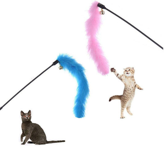 Turkey feather bell funny cat stick