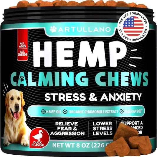 Hemp Calming Chews For Dogs Dog Anxiety Relief Treats With Hemp Oil Turmeric Valerian Ginger Health And Wellness Supplements For Dogs Hip And Joint Support 120 Treats