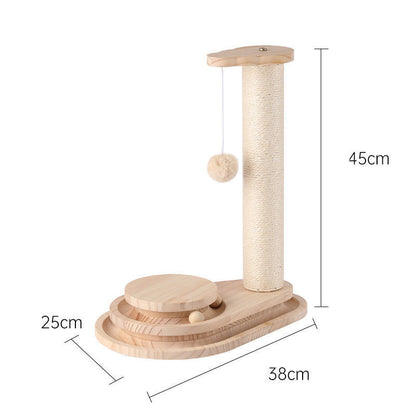 Sisal Toy Self-healing Grab Column Solid Wood Three-layer Turntable