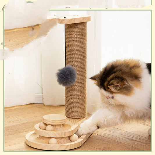 Sisal Toy Self-healing Grab Column Solid Wood Three-layer Turntable