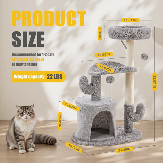 Small Cat Tree Tower, 33 Cat Scratching Post With Curved Bed