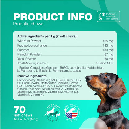 Probiotics For Dogs Support Gut Health Immunity Yeast Balance Itchy Skin Allergies Probiotics And Digestive Enzymes Coprophagia Deterrent For Dogs 180 Probiotic Chews For Dogs